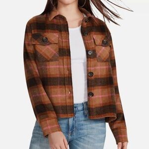 BB Dakota Steve Madden Brown and Pink Plaid Large Flannel Jacket